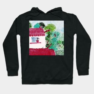 House in the forest, trees, watercolor Hoodie